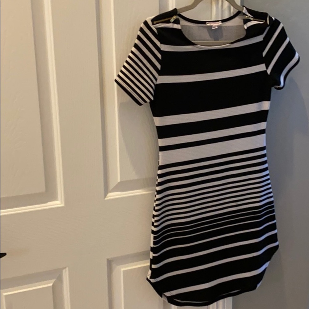 Black and white striped dress